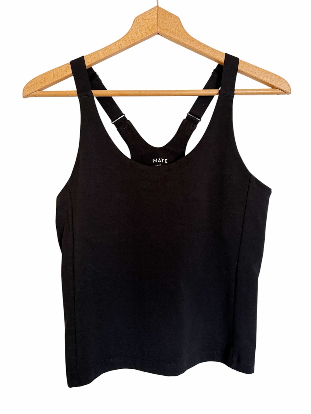 Mate The Label Black Organic Cotton Blend U-Neck Cropped Active Tank Top size L